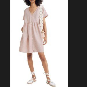 Madewell Pink Linen Cotton Button Shirt Dress